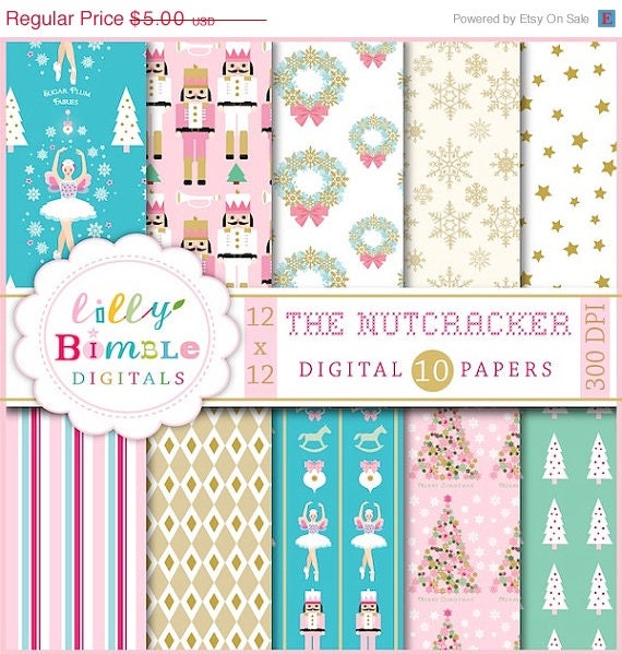 50% off The Nutcracker digital scrapbook papers Christmas paper ballet, sugar plum fairy, Instant Download Il_570xn