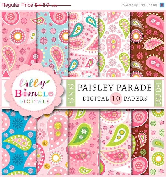 50% off Paisley digital papers for scrapbooking, cards, invites, pink, brown, blue scrapbooking paper DIGITAL DOWNLOAD Il_570xn