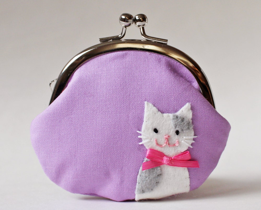 Cat coin purse change purse clasp purse white cat with by oktak