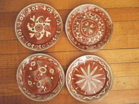 Vintage Mexican Terra Cotta Plates Set of 4 by haikumovingcompany