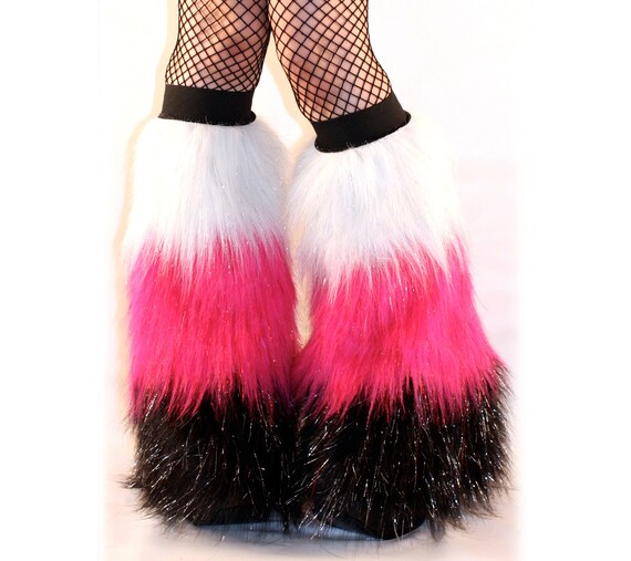 Items similar to Sparkle Fluffies UV Glitter White/Hot Pink/Black Furry Fluffy Leg Warmers on Etsy
