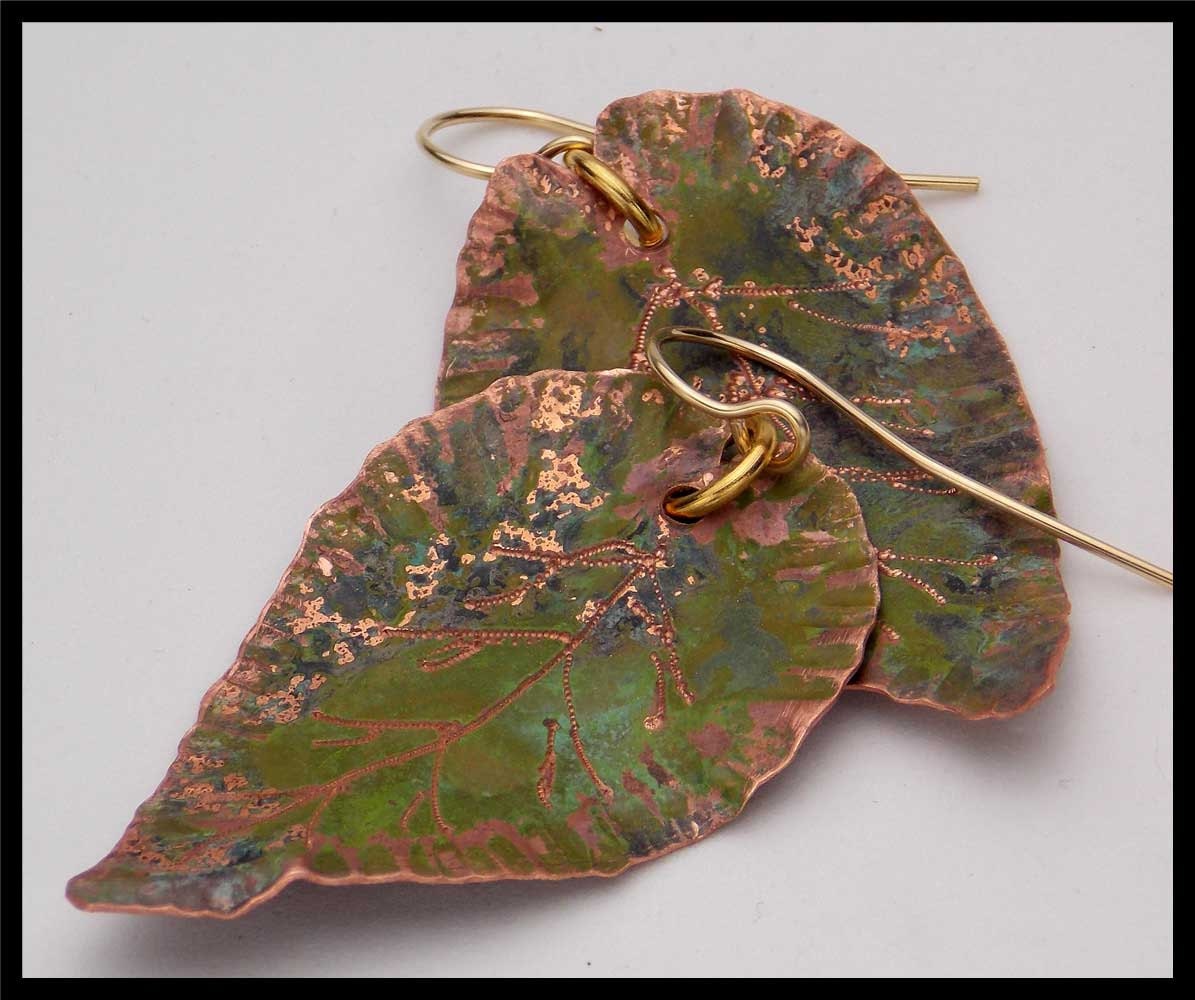 COPPER LEAVES Patinated Engraved Copper Leaf