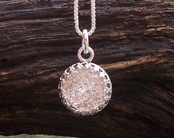 Recycled Antique Pink Depression Glass Necklace/Upcycled Recycled Repurposed/Druzy/Bridesmaid Gift/Gift for Her/Druzy Necklace/Sterling