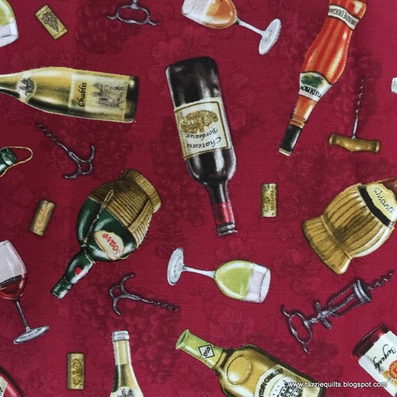 Wine Bottle Quilting Fabric by Rosalind Solomon by TazzieQuilts
