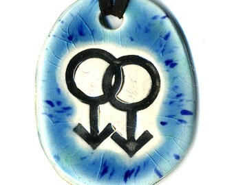 Gay Pride Symbol Ceramic Necklace in Blue Green