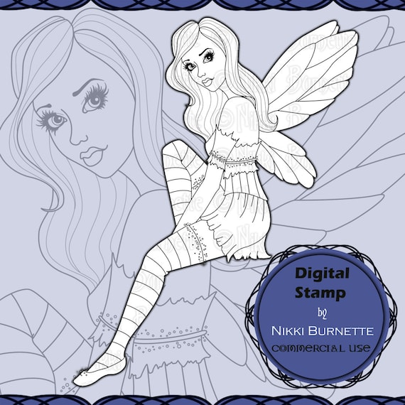 Digital Stamp - Printable Coloring Page - Fantasy Art - Fairy Stamp - Shelby - by Nikki Burnette - COMMERCIAL USE