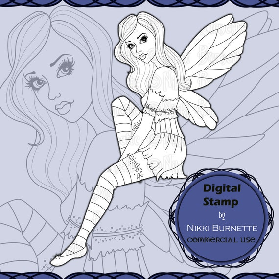 Digital Stamp - Printable Coloring Page - Fantasy Art - Fairy Stamp - Shelby - by Nikki Burnette - COMMERCIAL USE