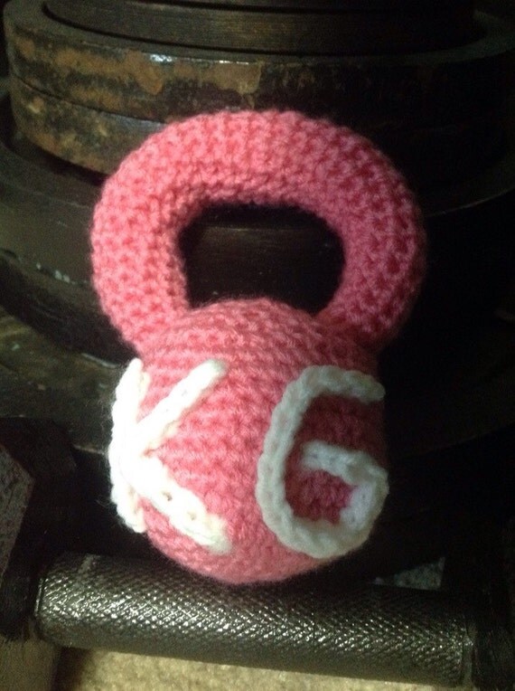 Mini Kettlebell Crocheted fitness Baby Rattle Toy Pink
