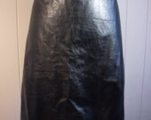 Vintage Black LEATHER Skirt knee-length Pencil 1980s Rocker Biker