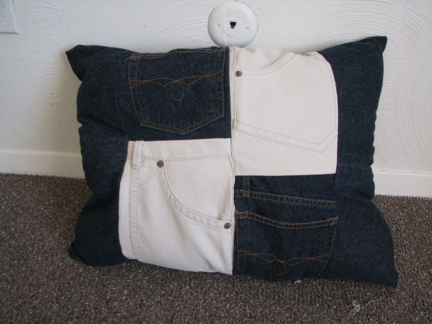 Upcycled Denim Throw Pillow With Pockets Jean Patchwork