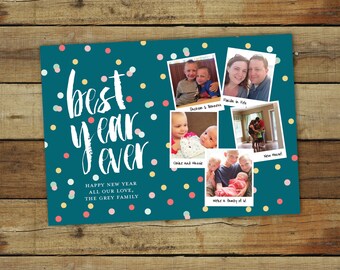 Confetti New Year's card, best year ever, 2017 happy new year card, new year photo card, printable new year's card 2017