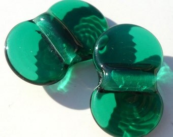 Wing Dings-Ocean Teal Green- handmade lampwork bead pair of double wing beads in watery green teal