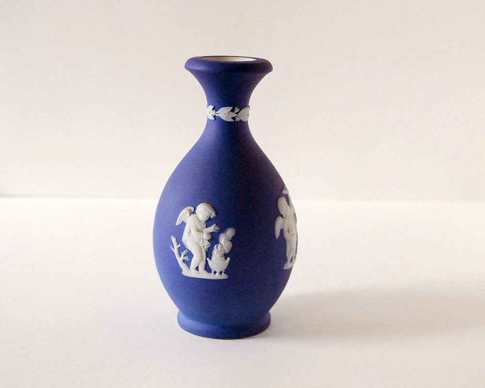 1920s Wedgwood Bud Vase Cobalt Blue Jasperware Four Seasons