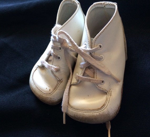 Pair of Vintage White Leather Buster Brown Baby Shoes