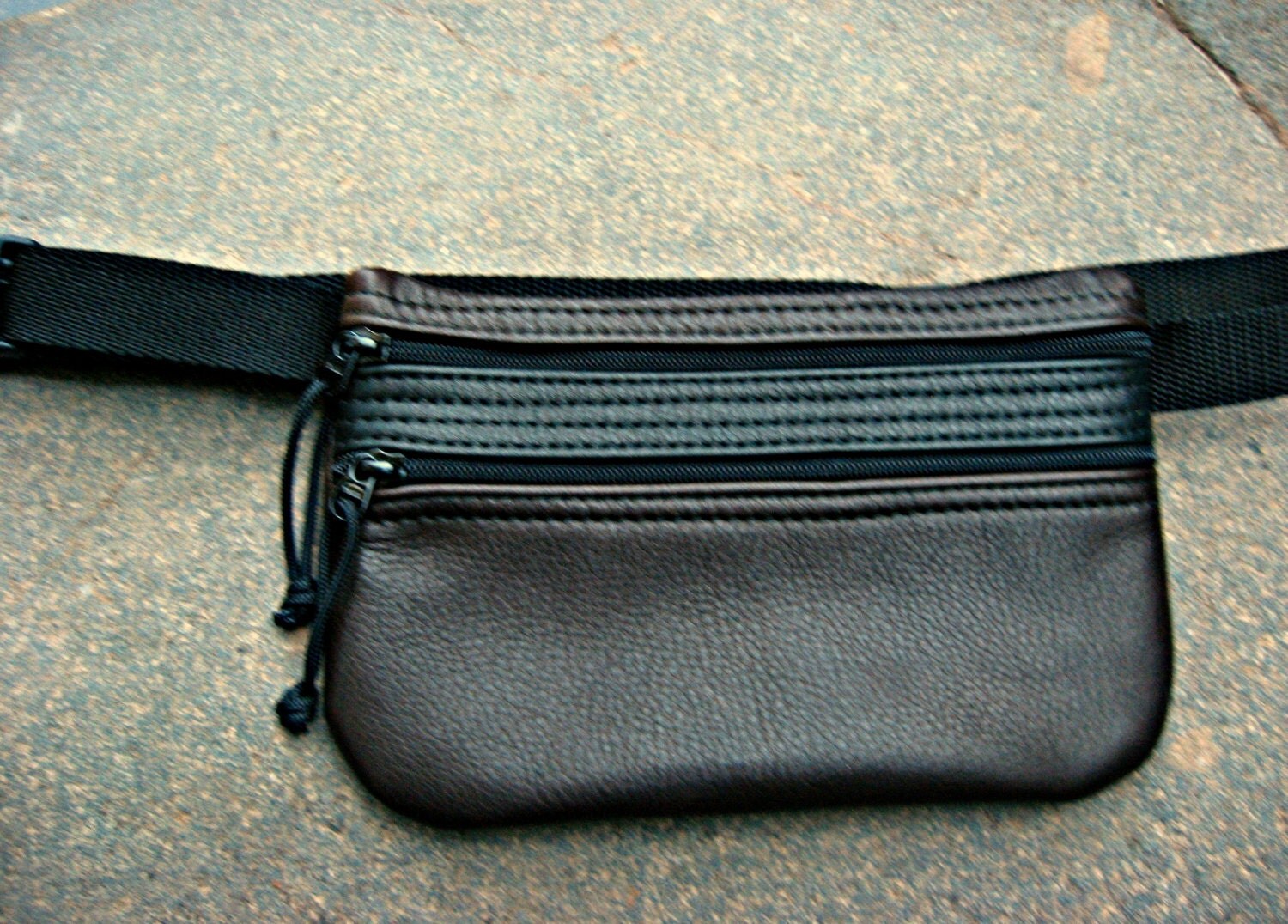 SALE Leather Waist Bag Flat Fanny Pack Hip Bag Dark