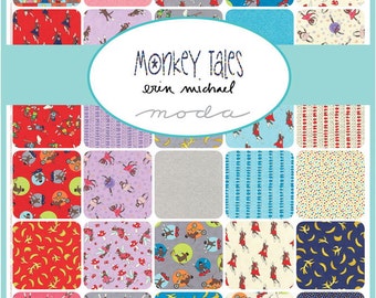 MONKEY TALES by Moda Fabric Charm Pack - Five Inch Quilt Squares Quilting Material Blocks