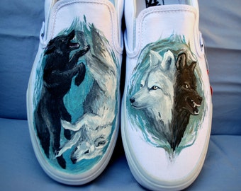 Painted Vans - Two Wolves Shoes