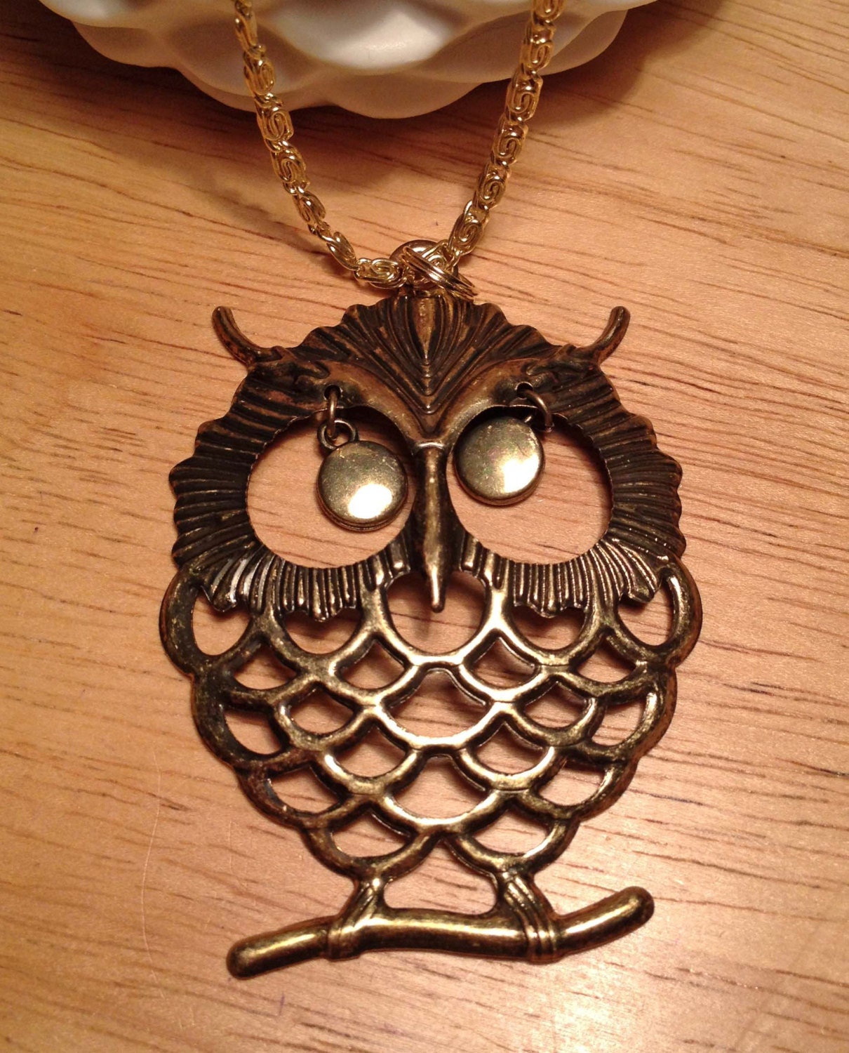 Gold Owl Pendant Necklace On A Gold Plated Chain By Hmdjewelry 0401