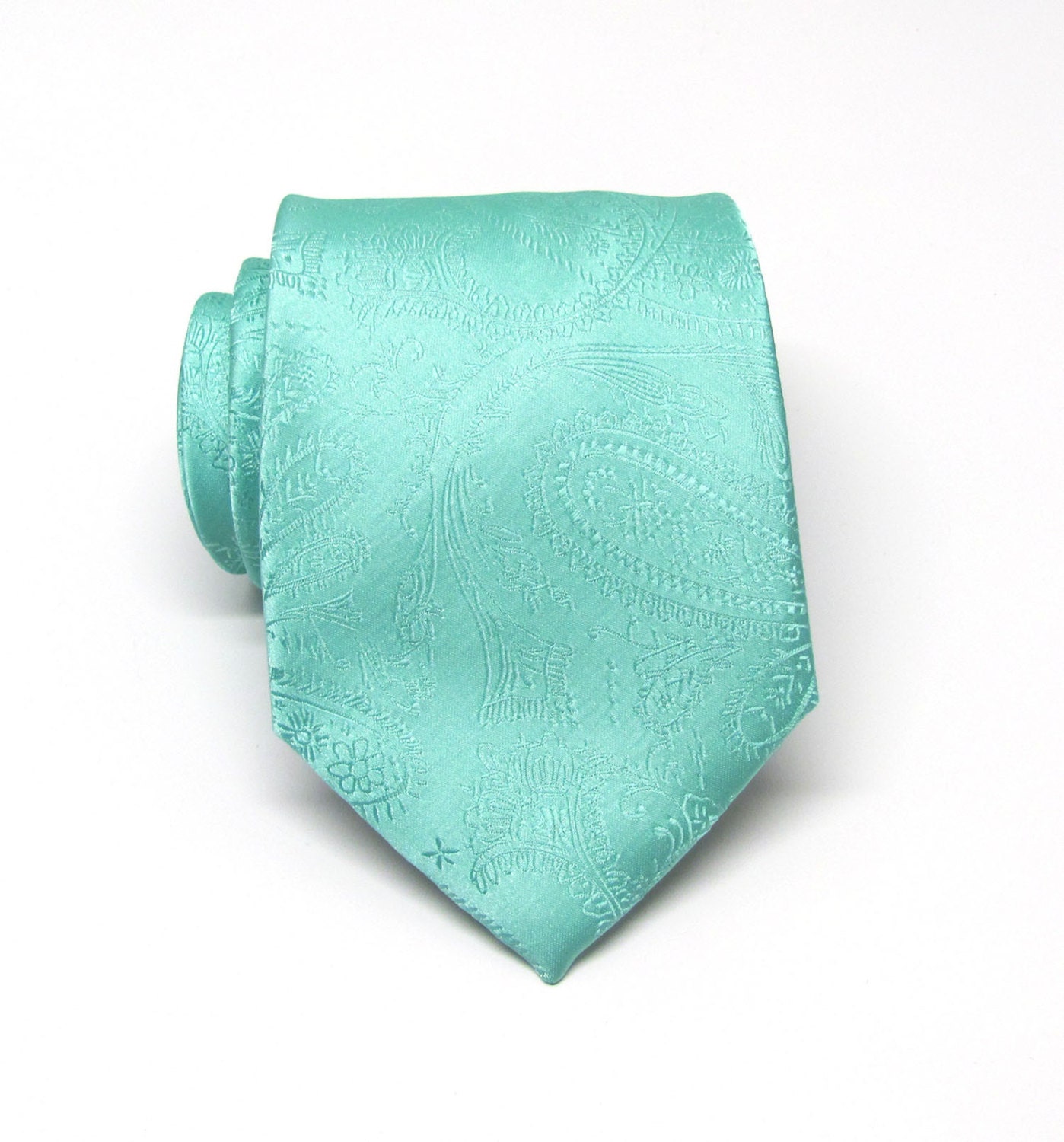 Mens Tie Mint Green Paisley Silk Necktie With Matching