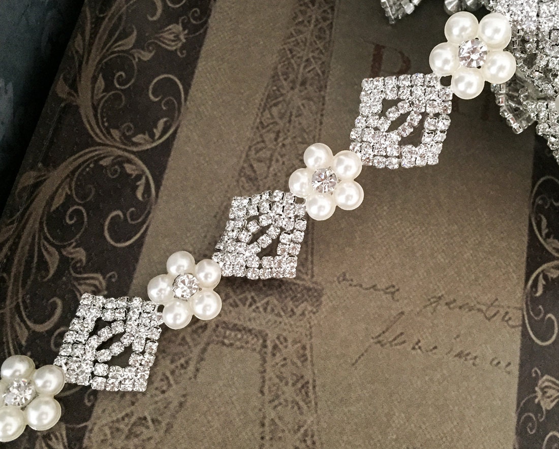 12 Rhinestone Trim Rhinestone Chain Pearl by DIYBrideBoutique