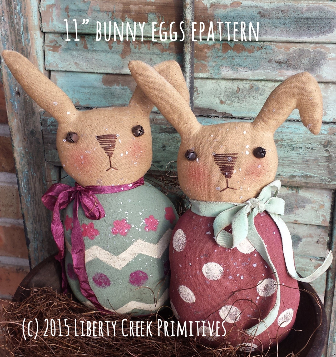 Bunny Eggs Primitive Easter Rabbit Pattern Instant Download