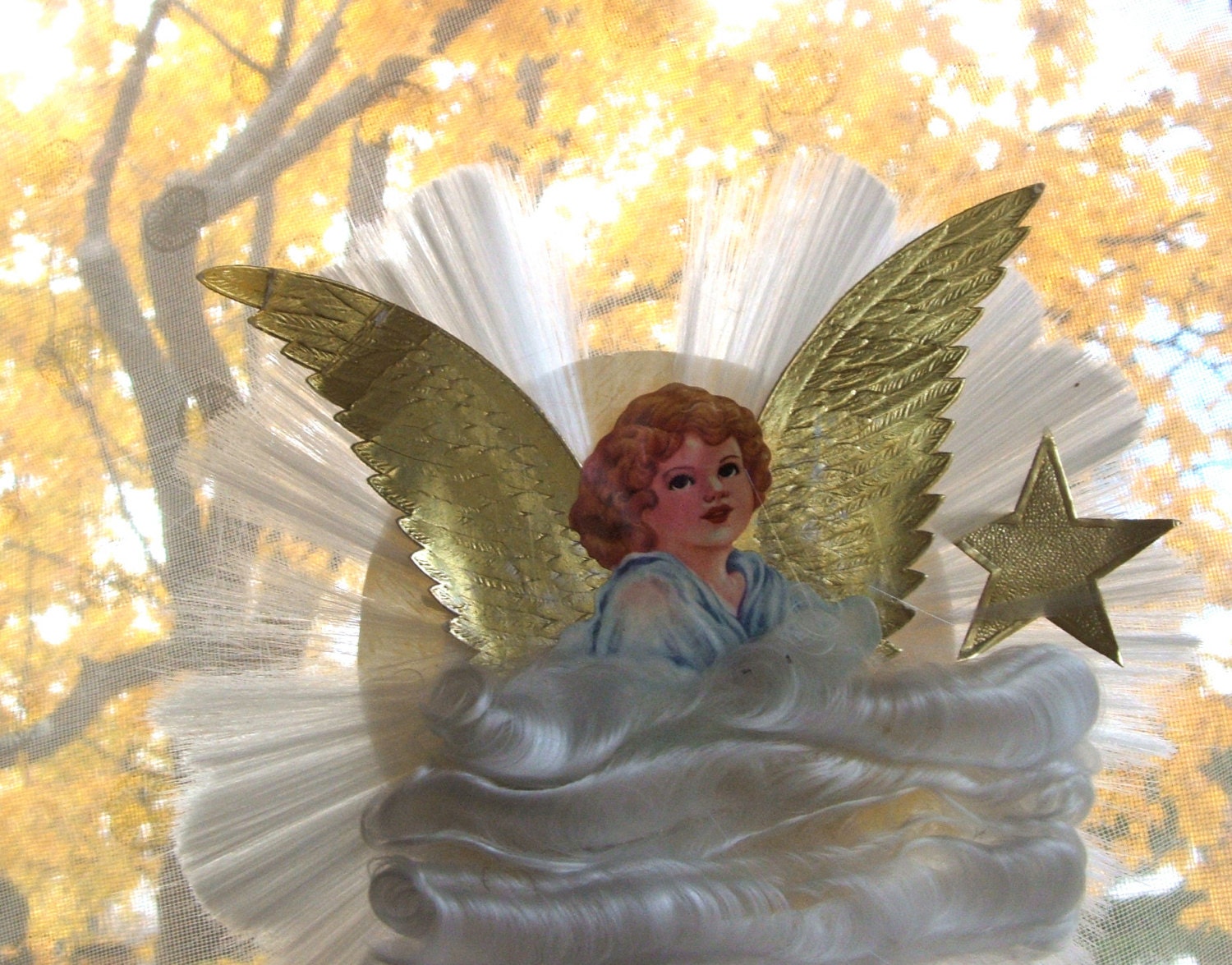 Vintage Angel Tree Topper Spun Glass and Paper