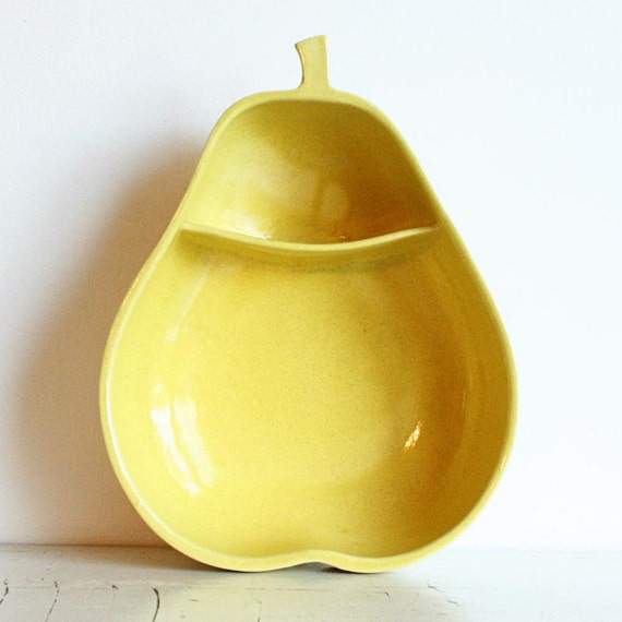Vintage Yellow Pear Shaped Dish Keystone Pottery Divided