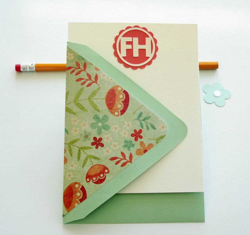 Personalized Stationery Set Floral Lined Envelopes by SisBoomBaa