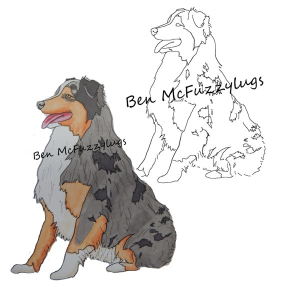 Digital Stamp.Digi stamp Australian Shepherd Dog Aussie