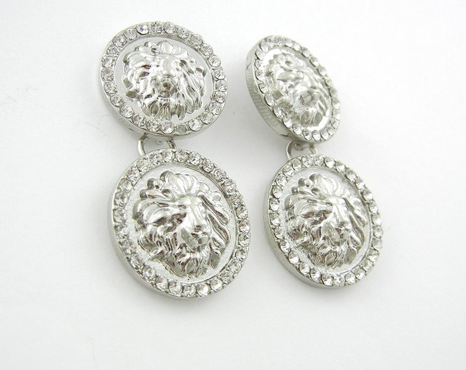 Pair of Silver-tone Double Round Lion Drop Charms