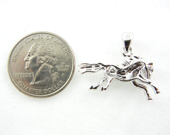 Silver-tone Rhinestone Running Horse Charm Pendant