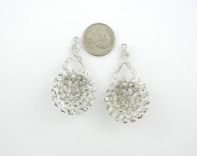 Pair of Crystal Sunflower-like Rhinestone Drop Charms Jewelry Supplies Silver-tone