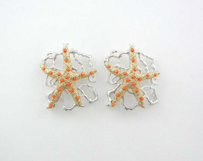 Pair of Two-tone Marine Starfish Slide Charms with Tiny Acrylic Coral Cabochons