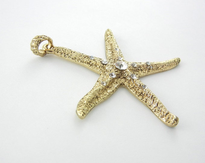 Antique Gold-tone Rhinestone Accented Starfish Pendant