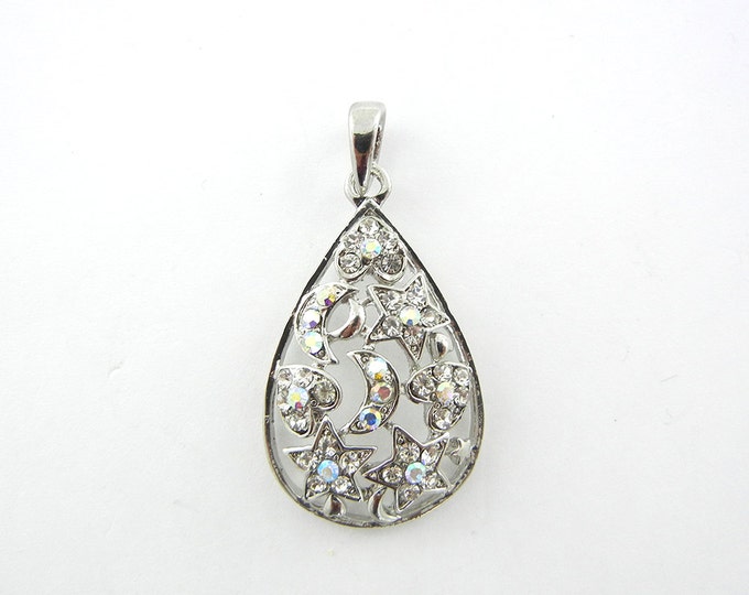 Aurora Borealis Rhinestone Celestial Themed Teardrop Pendant