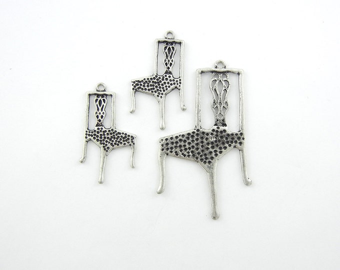 Set of Antique Silver-tone Chair Pendant and Charms