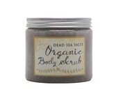 Large Lavender Organic Body Scrub with Dead Sea Salts -  essential oils and Vitamin E, 16 oz - 454 grams - wooden scoop