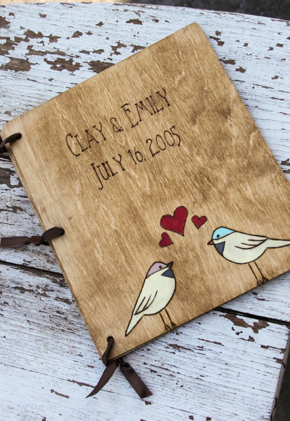 Custom Wedding Guest Book - Sweet Birdies by LazyLightningArt