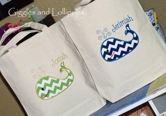 Girls or boys personalized canvas tote bag with whale flower girl ring ...