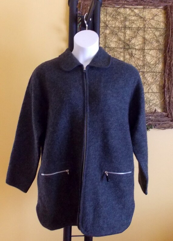 J Percy for Marvin Richards gray zipper front wool long jacket