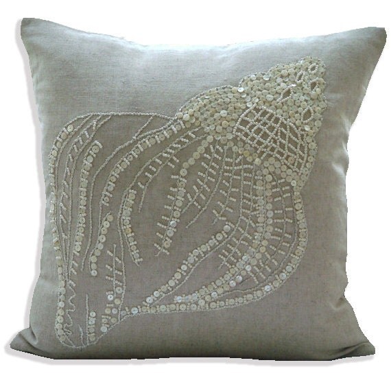 Sea Shell Pillow Sham Covers 24x24 Inches Linen Pillow