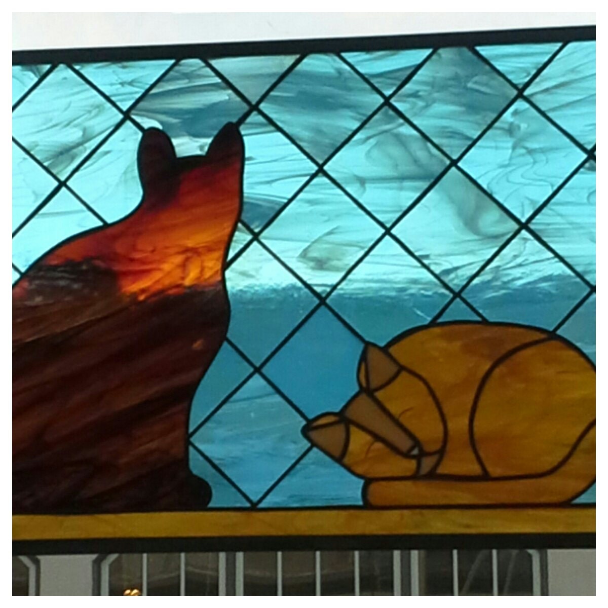 two cat stained glass window by seagypsygifts on Etsy