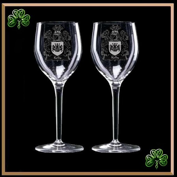 Irish Coat Of Arms Engraved Wine Glasses Two All Names