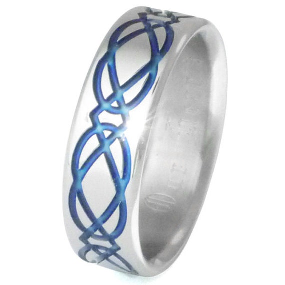 Celtic Titanium Wedding Band - Blue Ring - Infinity Design - ck2