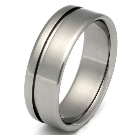 Titanium Wedding Band - Striped Ring - n2