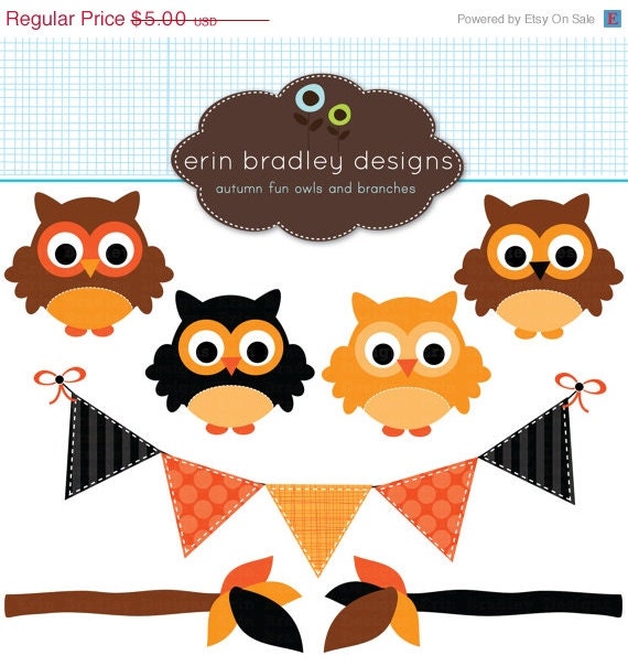50% OFF Halloween Owls Clipart Holiday Clip Art Graphics Commercial Use Il_570xn