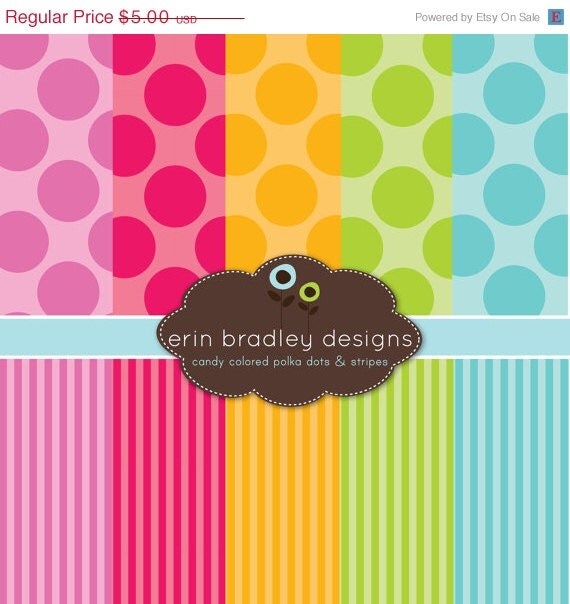 50% OFF Digital Scrapbook Paper Personal and Commercial Use Colorful Polka Dots and Stripes Il_570xn