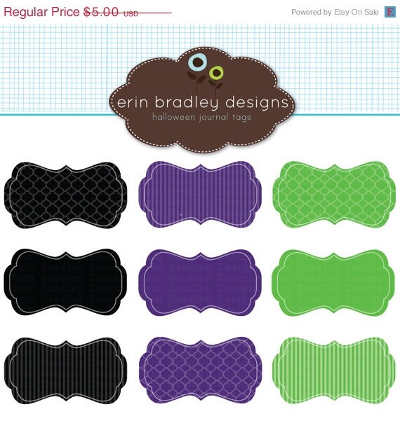 50% OFF SALE Halloween Journal Tags Clipart for Digital Scrapbooking Personal & Commercial Use Borders and Frames Clip Art Il_570xn