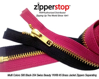 Uniquely Made Multi Colors YKK Brass Jacket Zippers- Metal Teeth Zipper YKK Number 5 Separating 4 inch to 24 Inch (Options Length, Color)