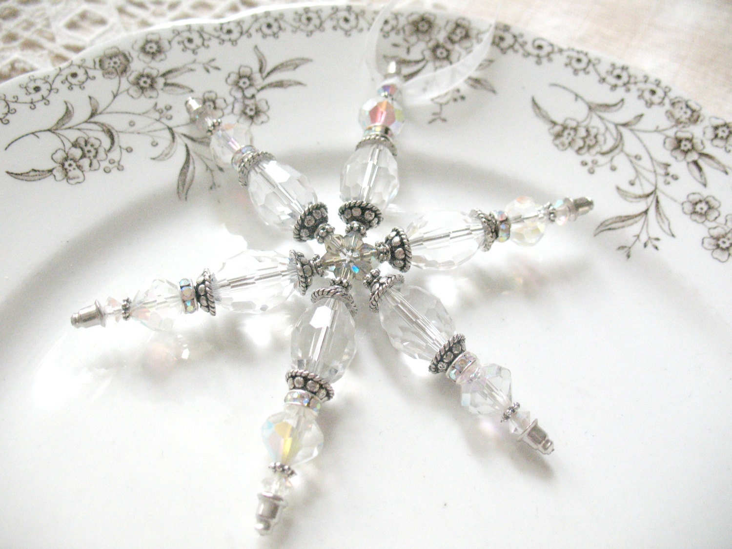 SALE Vintage Crystal Snowflake Ornament